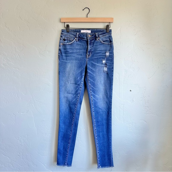 KanCan | Women’s Blue Distressed High Rise Raw Hem Skinny Jeans Size 25 EUC Fall - Picture 1 of 8